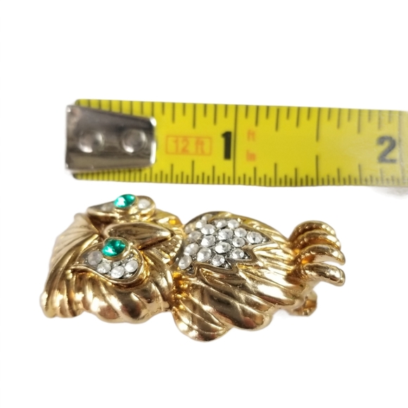 David Collection Gold Tone Rhinestone Owl Brooch - Picture 10 of 12